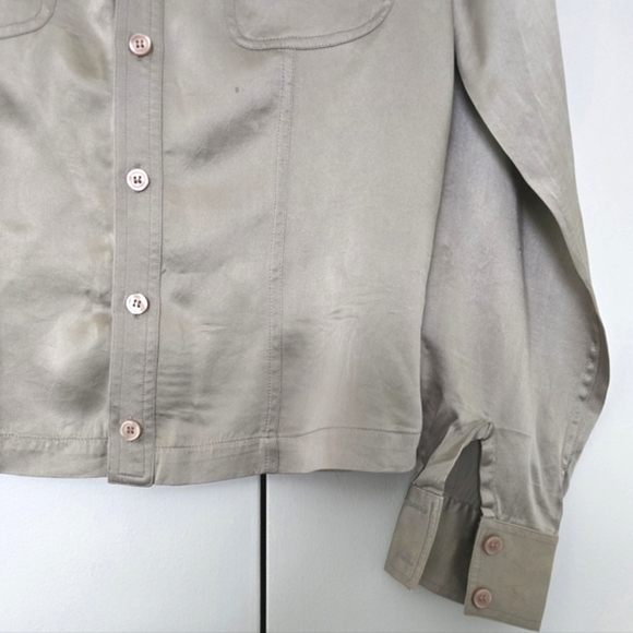 Et Vous Taupe Pure Silk Button Up Blouse size M - Picture 9 of 11